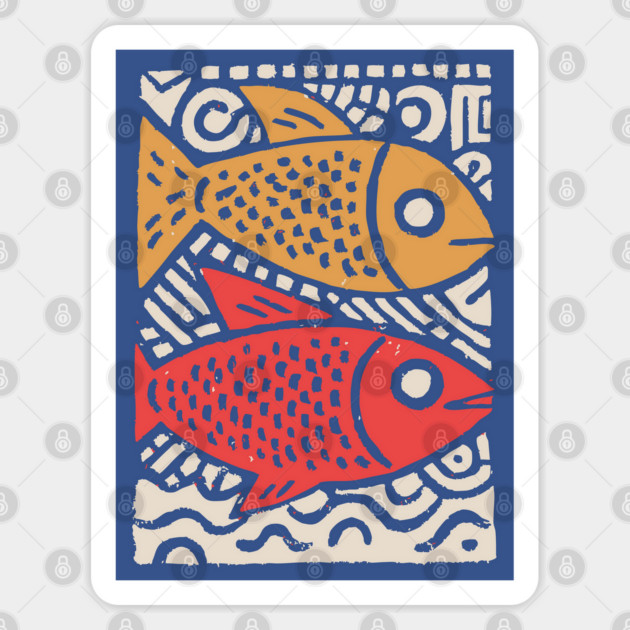 Pisces Zodiac Fish | Two Koi Folk Art Sticker by TuncGK