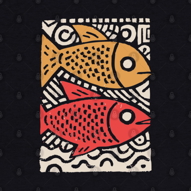 Pisces Zodiac Fish | Two Koi Folk Art by TuncGK