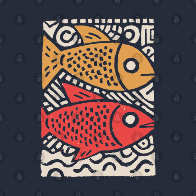 Pisces Zodiac Fish | Two Koi Folk Art by TuncGK
