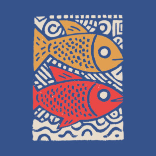 Pisces Zodiac Fish | Two Koi Folk Art T-Shirt