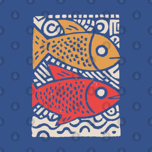 Pisces Zodiac Fish | Two Koi Folk Art by TuncGK