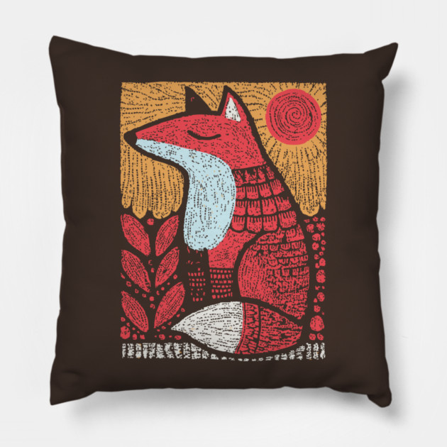 Whimsical Fox | Slavic Folk Art Woodland Creature Pillow by TuncGK