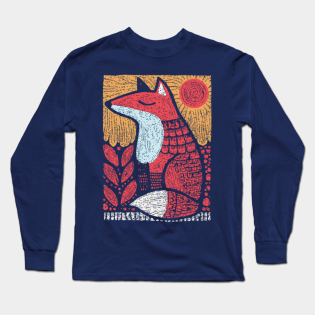 Whimsical Fox | Slavic Folk Art Woodland Creature Long Sleeve T-Shirt by TuncGK