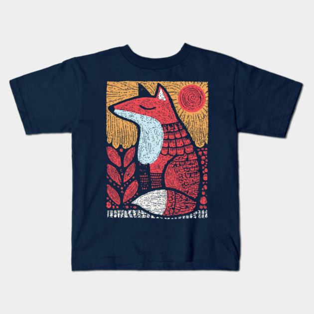 Whimsical Fox | Slavic Folk Art Woodland Creature Kids T-Shirt by TuncGK