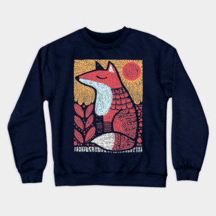 Whimsical Fox | Slavic Folk Art Woodland Creature Crewneck Sweatshirt