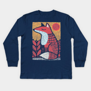 Whimsical Fox | Slavic Folk Art Woodland Creature Kids Long Sleeve T-Shirt
