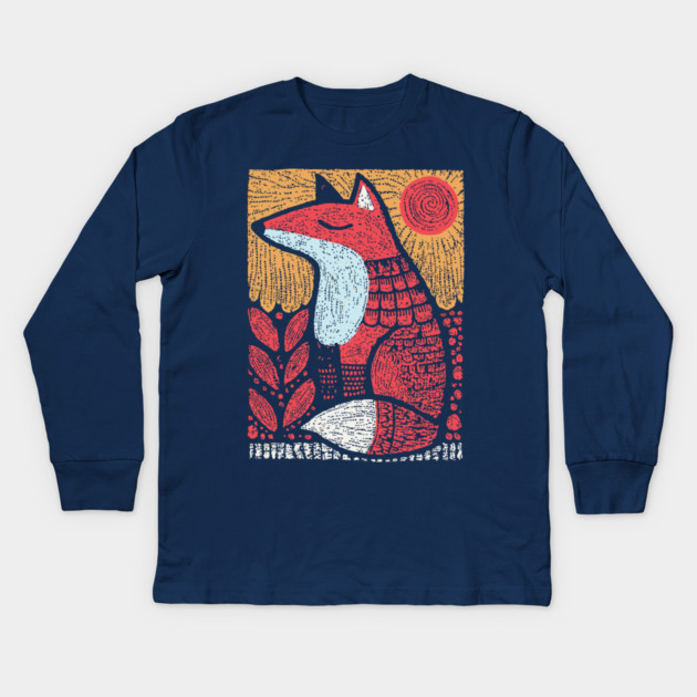Whimsical Fox | Slavic Folk Art Woodland Creature Kids Long Sleeve T-Shirt by TuncGK