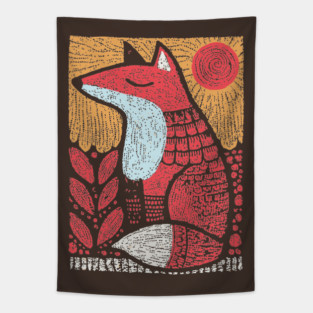 Whimsical Fox | Slavic Folk Art Woodland Creature Tapestry