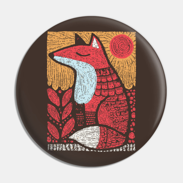 Whimsical Fox | Slavic Folk Art Woodland Creature Pin by TuncGK