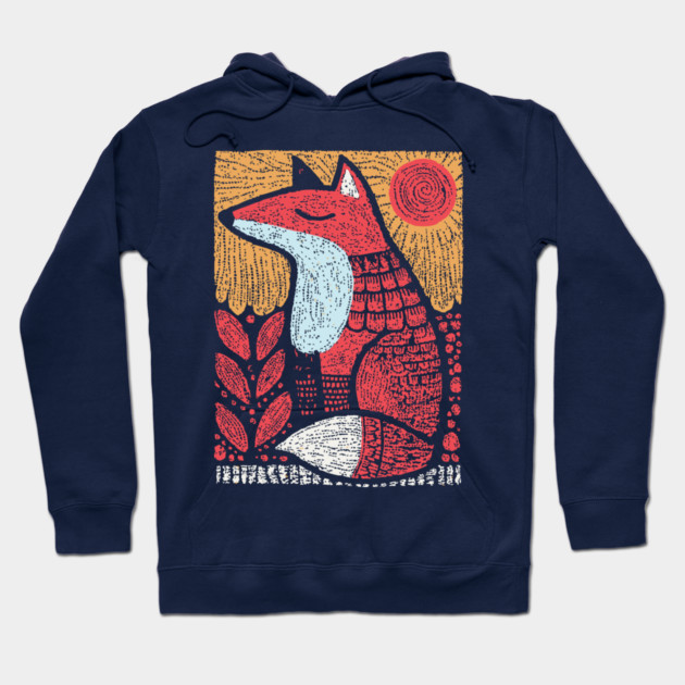 Whimsical Fox | Slavic Folk Art Woodland Creature Hoodie by TuncGK