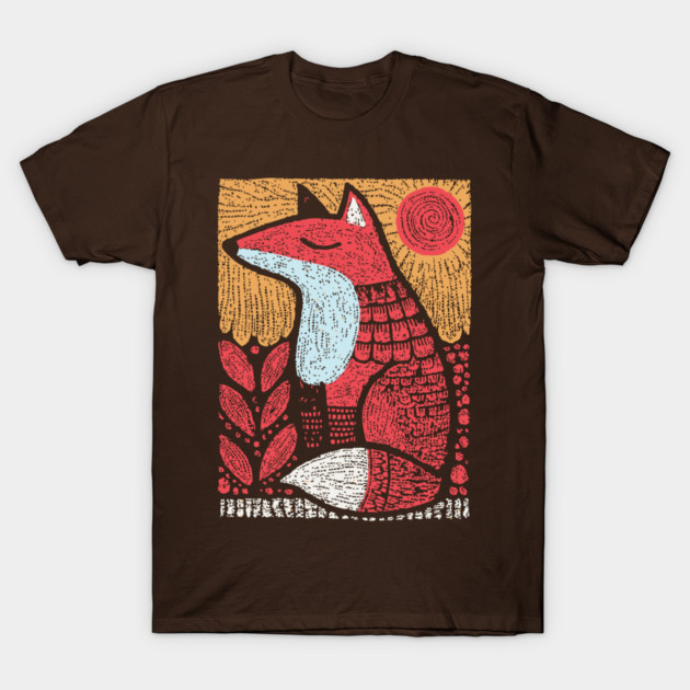 Whimsical Fox | Slavic Folk Art Woodland Creature T-Shirt by TuncGK