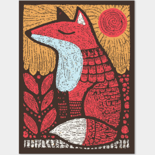 Whimsical Fox | Slavic Folk Art Woodland Creature Posters and Art