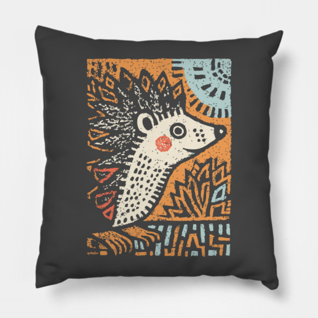 Hedgehog in the Winter Sun | Cozy Hygge Graphic Pillow by TuncGK