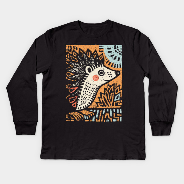 Hedgehog in the Winter Sun | Cozy Hygge Graphic Kids Long Sleeve T-Shirt by TuncGK