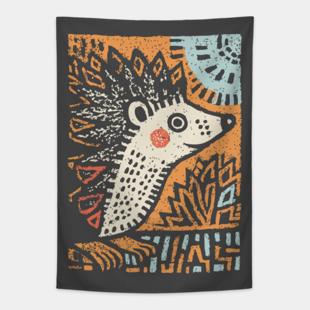 Hedgehog in the Winter Sun | Cozy Hygge Graphic Tapestry by TuncGK
