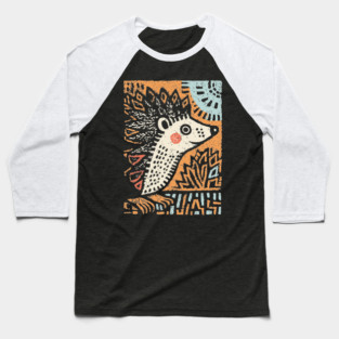 Hedgehog in the Winter Sun | Cozy Hygge Graphic Baseball T-Shirt