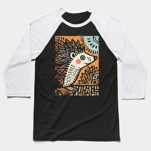 Hedgehog in the Winter Sun | Cozy Hygge Graphic Baseball T-Shirt by TuncGK