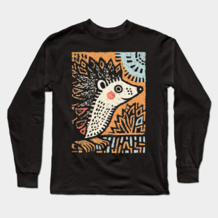 Hedgehog in the Winter Sun | Cozy Hygge Graphic Long Sleeve T-Shirt