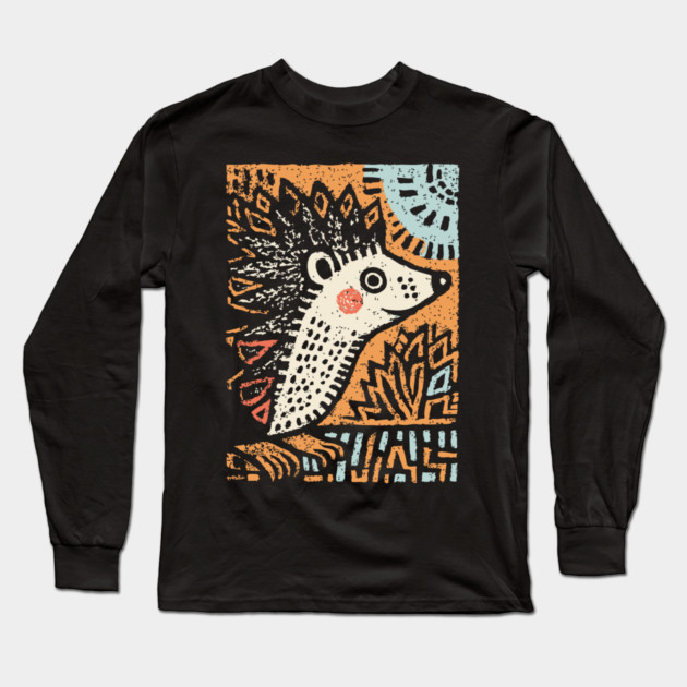 Hedgehog in the Winter Sun | Cozy Hygge Graphic Long Sleeve T-Shirt by TuncGK