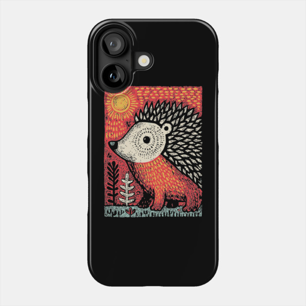 Folk Art Hedgehog | Red Woodland Storybook Phone Case by TuncGK