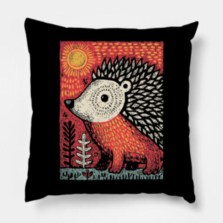 Folk Art Hedgehog | Red Woodland Storybook Pillow