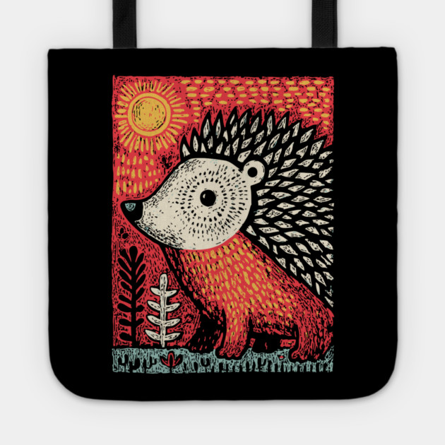 Folk Art Hedgehog | Red Woodland Storybook Tote by TuncGK