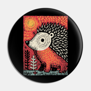 Folk Art Hedgehog | Red Woodland Storybook Pin