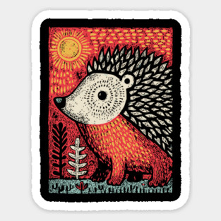 Folk Art Hedgehog | Red Woodland Storybook Sticker