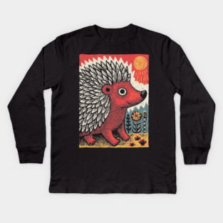 Fiery Hedgehog Spirit | Autumn Forest Creature Kids Long Sleeve T-Shirt