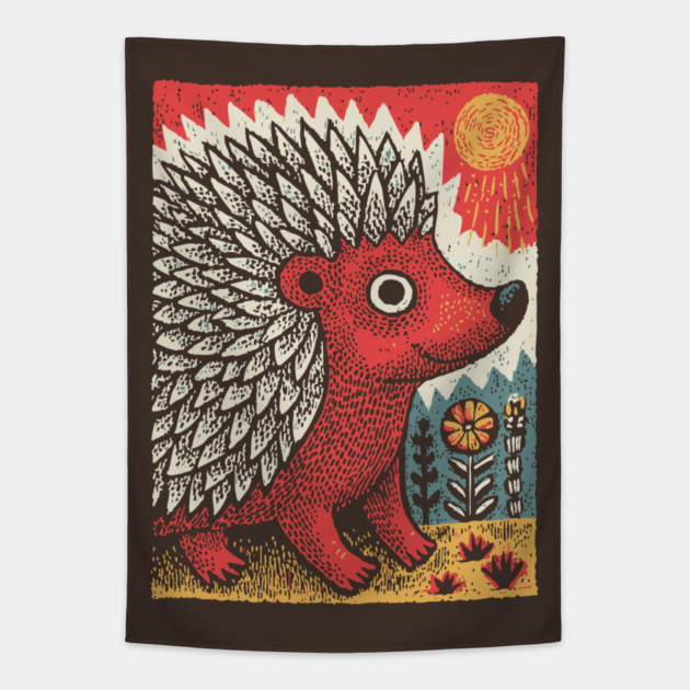Fiery Hedgehog Spirit | Autumn Forest Creature Tapestry by TuncGK