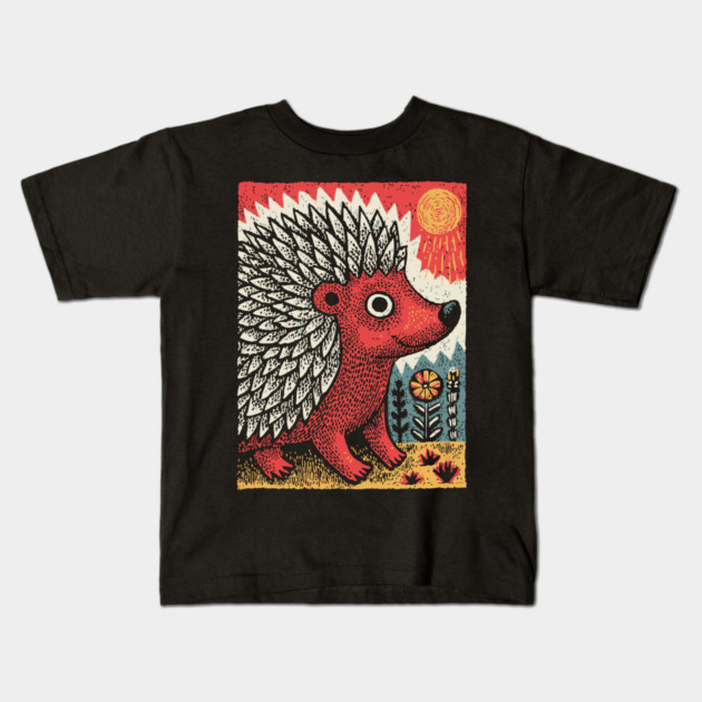 Fiery Hedgehog Spirit | Autumn Forest Creature Kids T-Shirt by TuncGK