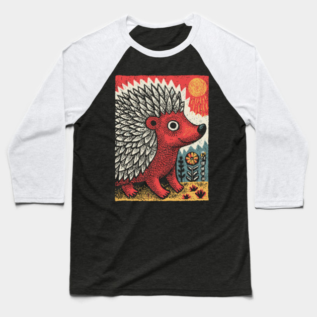 Fiery Hedgehog Spirit | Autumn Forest Creature Baseball T-Shirt by TuncGK