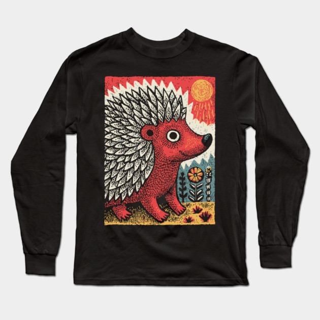 Fiery Hedgehog Spirit | Autumn Forest Creature Long Sleeve T-Shirt by TuncGK