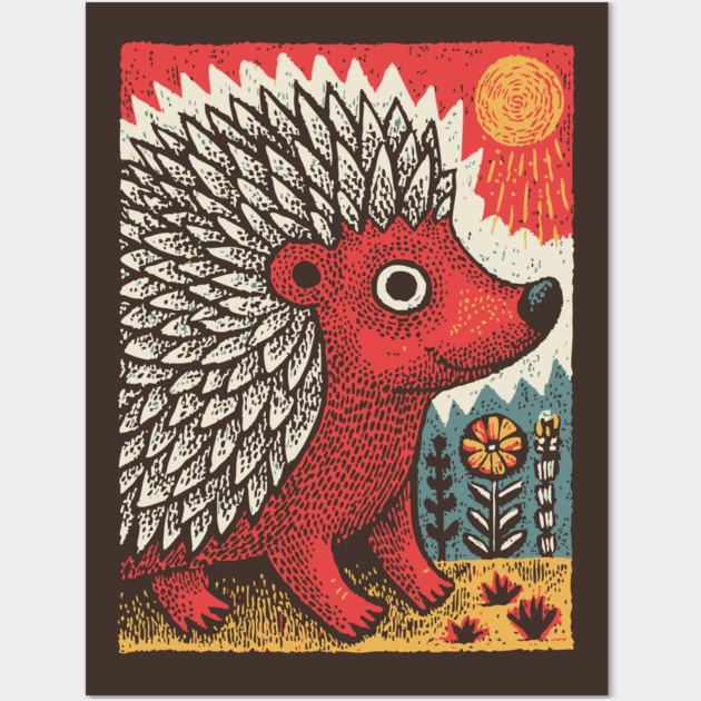 Fiery Hedgehog Spirit | Autumn Forest Creature Wall Art by TuncGK