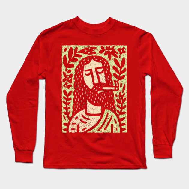 Meditative Jesus | Sacred Herbal Sacrament Long Sleeve T-Shirt by TuncGK