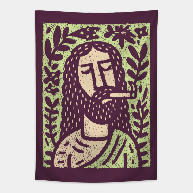 Meditative Jesus | Sacred Herbal Sacrament Tapestry by TuncGK