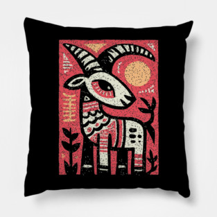 Mythical Ibex Goat | Sumerian Sun Symbol Pillow
