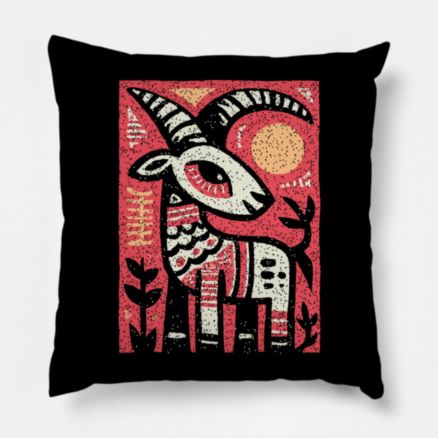 Mythical Ibex Goat | Sumerian Sun Symbol Pillow by TuncGK