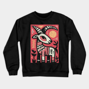 Mythical Ibex Goat | Sumerian Sun Symbol Crewneck Sweatshirt