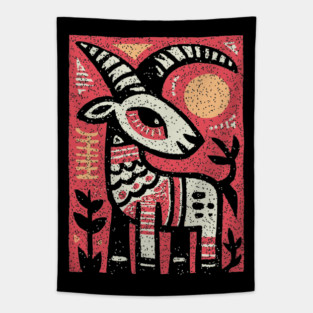 Mythical Ibex Goat | Sumerian Sun Symbol Tapestry