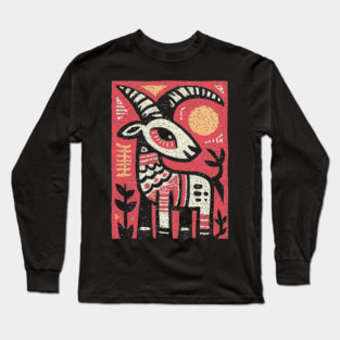 Mythical Ibex Goat | Sumerian Sun Symbol Long Sleeve T-Shirt