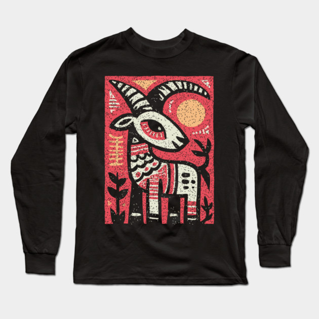 Mythical Ibex Goat | Sumerian Sun Symbol Long Sleeve T-Shirt by TuncGK