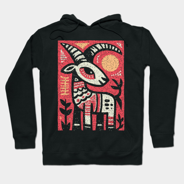 Mythical Ibex Goat | Sumerian Sun Symbol Hoodie by TuncGK