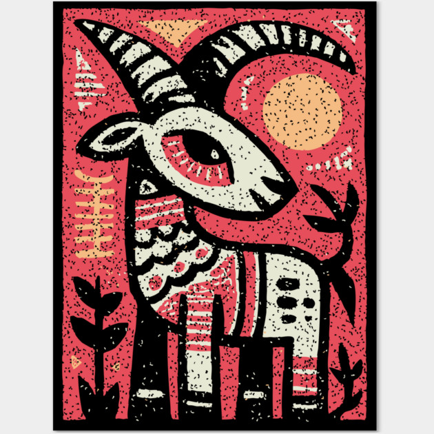 Mythical Ibex Goat | Sumerian Sun Symbol Wall Art by TuncGK