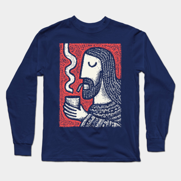 Contemplative Holy Man | Sacred Pipe Ritual Long Sleeve T-Shirt by TuncGK