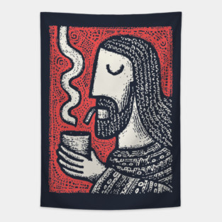 Contemplative Holy Man | Sacred Pipe Ritual Tapestry
