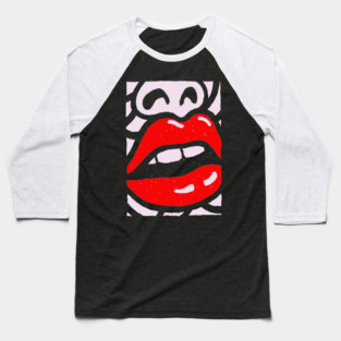Bold Pop Art Lips | Retro Glamour Graphic Baseball T-Shirt