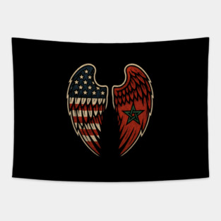 Moroccan Flag American Flag Angel Wings Half Moroccan Half American Tapestry