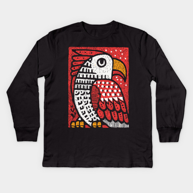 Folk Art Eagle | Whimsical Bird of Prey Kids Long Sleeve T-Shirt by TuncGK