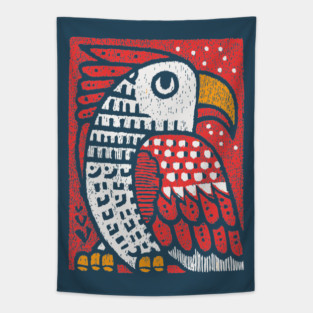 Folk Art Eagle | Whimsical Bird of Prey Tapestry